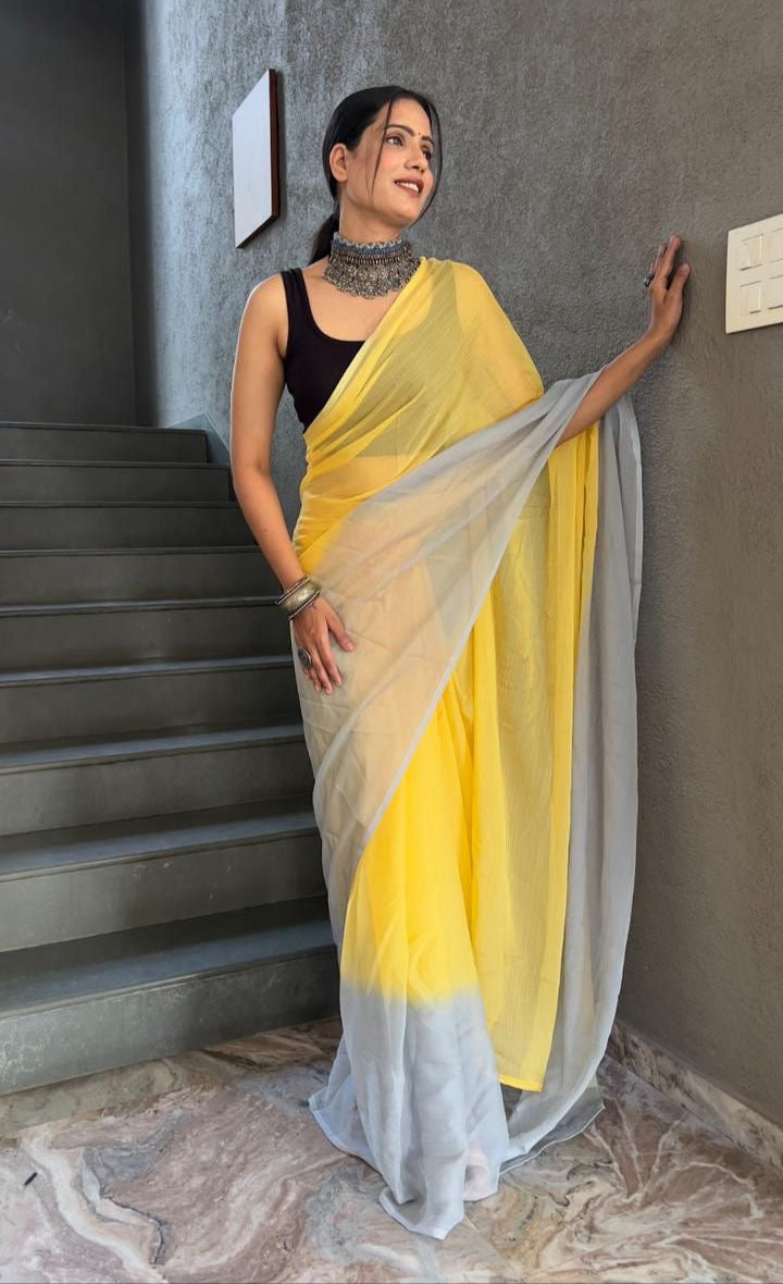 Ready To Wear Saree Yellow/Grey