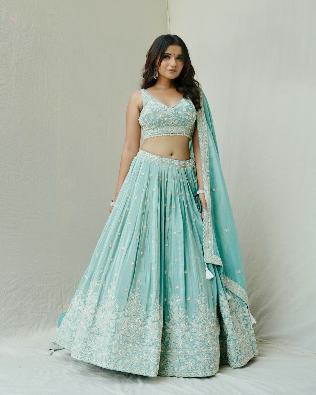 Unstitched Light Turquoise Lehenga