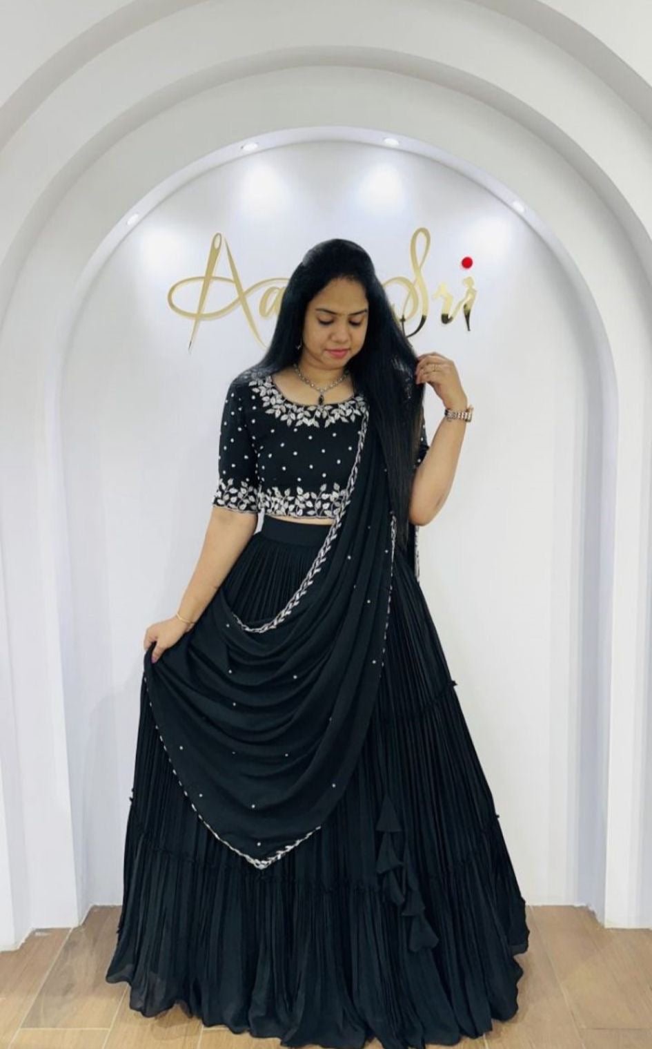 Fully Stitched Black Lehenga