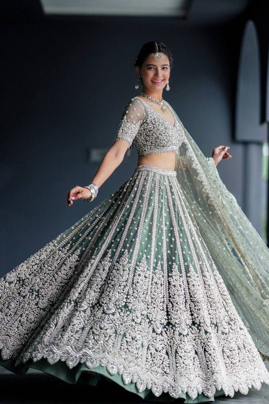 Unstitched Teal Colour Lehenga