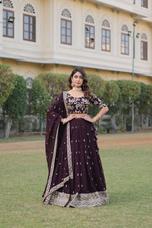 Unstitched Brown Lehenga