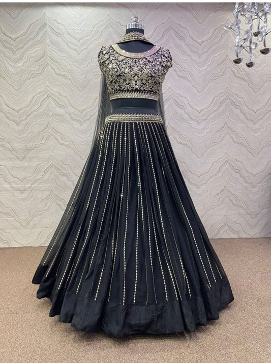 Unstitched Black Lehenga