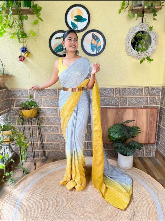 One Minute Saree Grey/Yellow