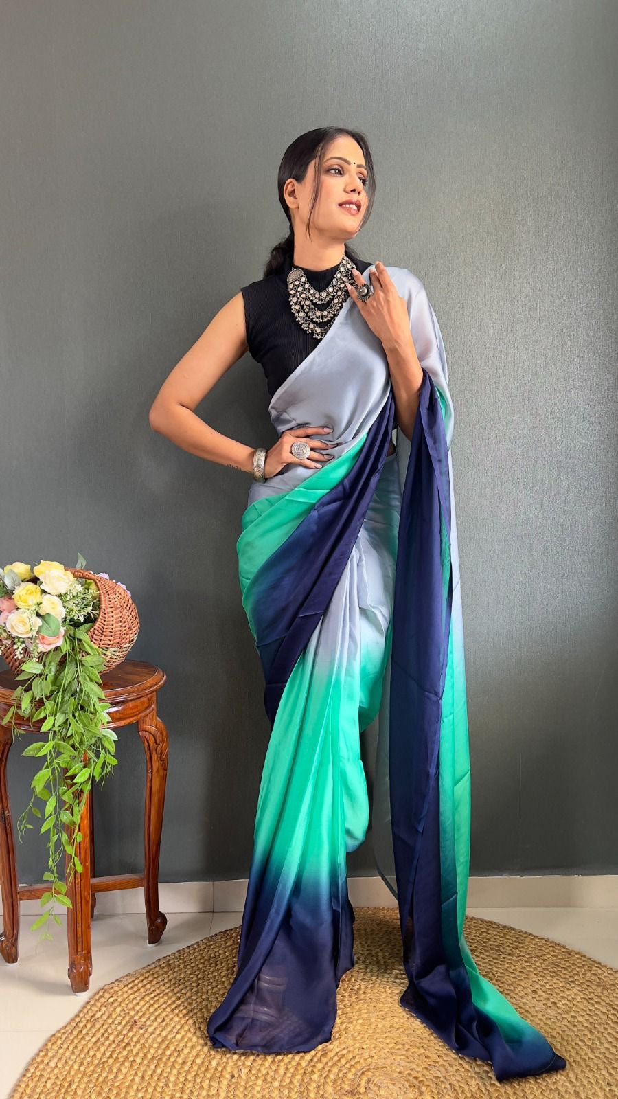 Ready To Wear Saree Blue/Grey