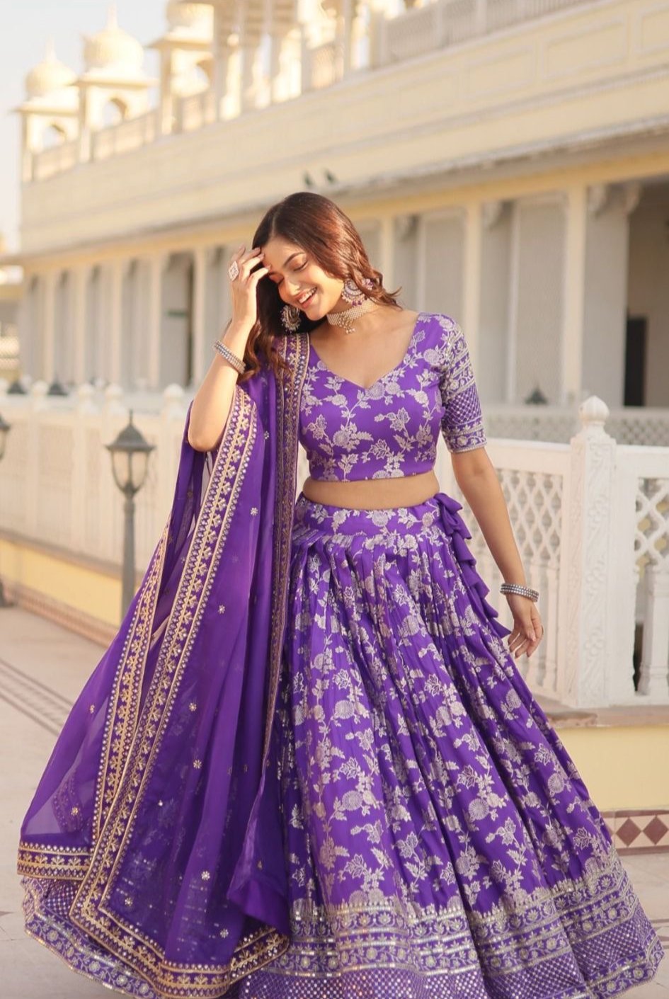 Unstitched Purple Lehenga