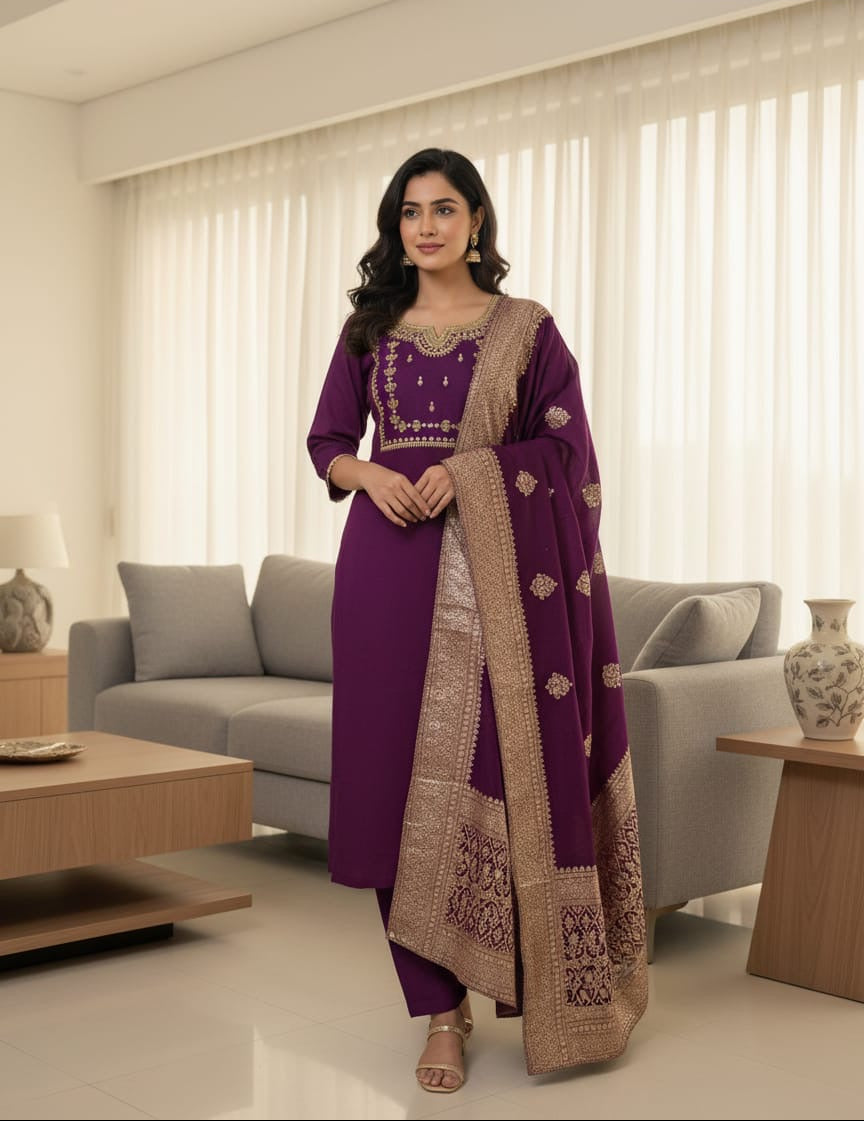 Zoya Kurti Set Purple