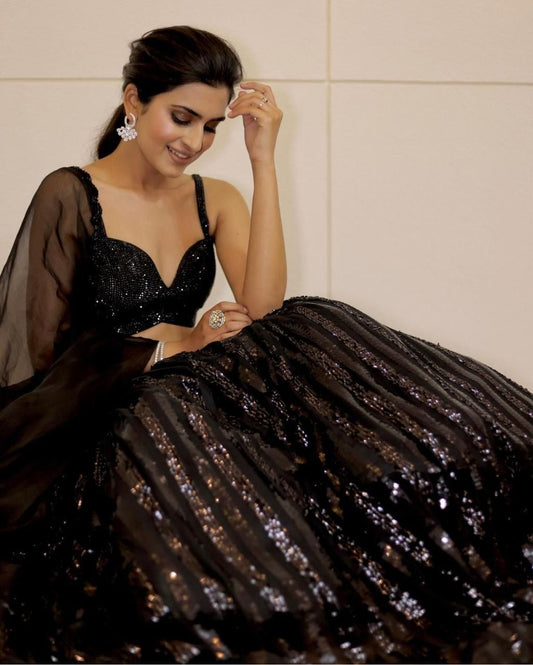 Unstitched Black Lehenga