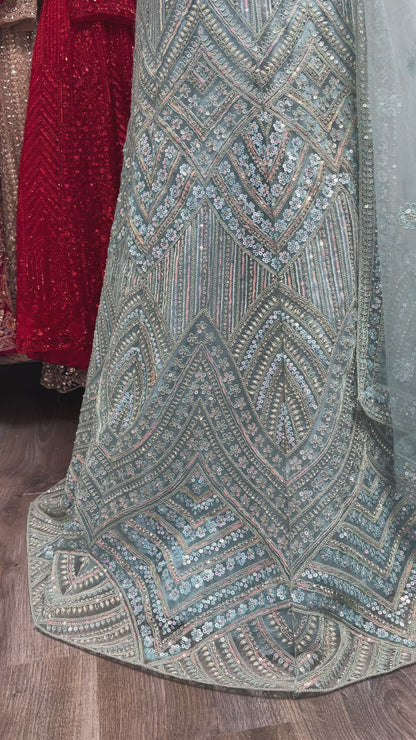 Velmira Unstitched Lehenga Blue