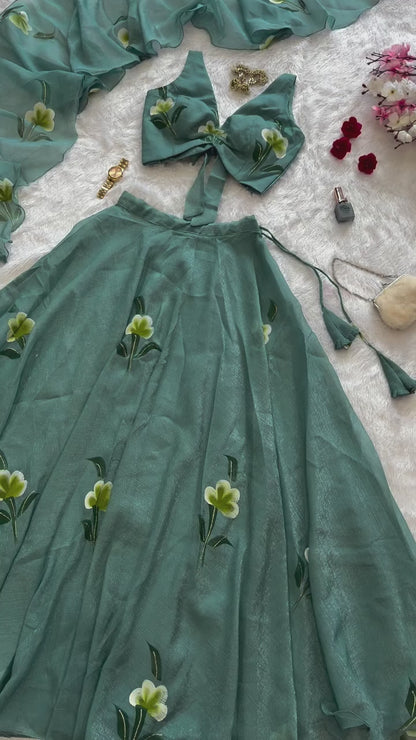 Srisha Fully Stitched Lehenga Green