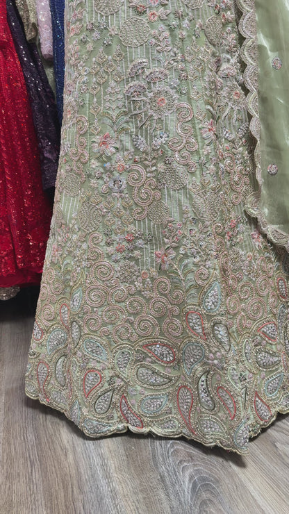 Zivara Unstitched Lehenga Green