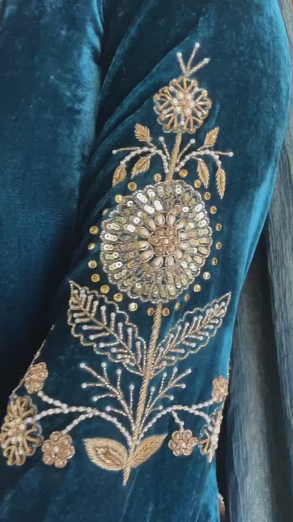 Twirl Velvet Salwar Blue