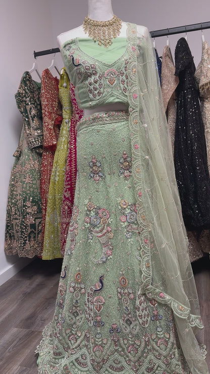 Zarielle Unstitched Lehenga Green