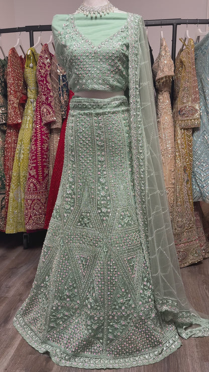 Zarelle Unstitched Lehenga Mint Green