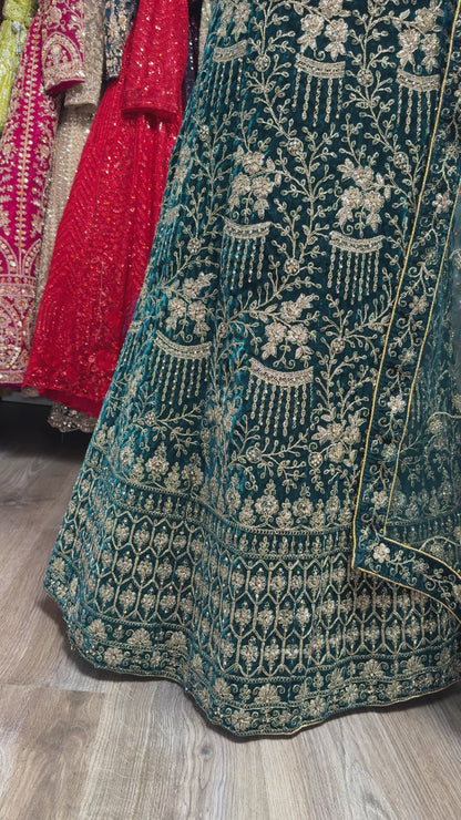 Avelina Velvet Unstitched Lehenga Blue