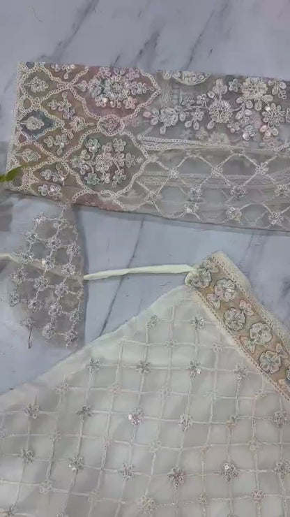Rajkumari Unstitched Lehenga White